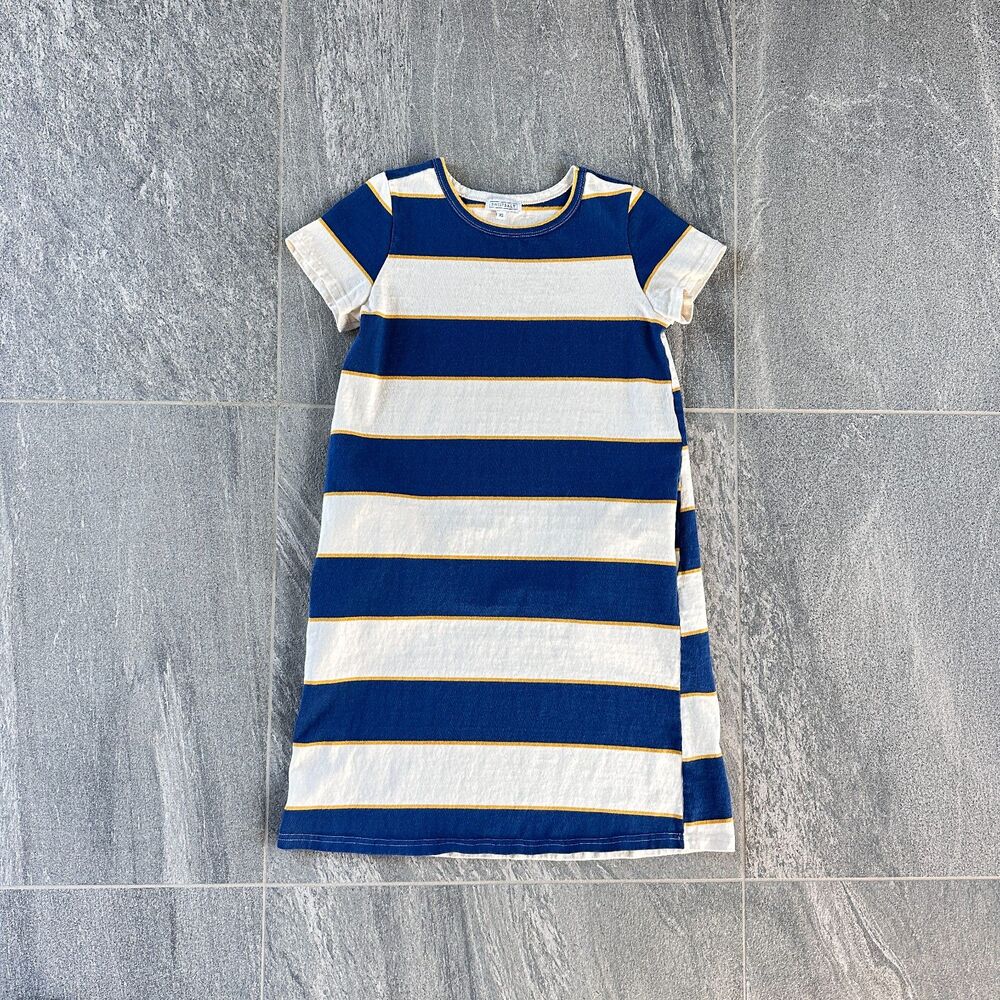 Sweet Salt 100% Cotton T-Shirt Dress Pockets Navy Cream Striped Relaxed XS